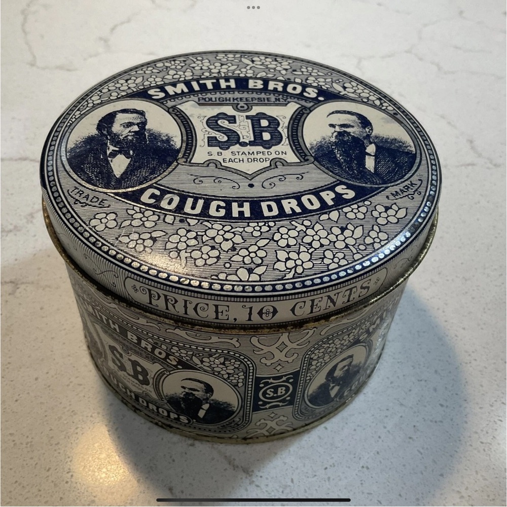 Smith Bros. Cough Drops Tin Cream Blue Empty AS IS